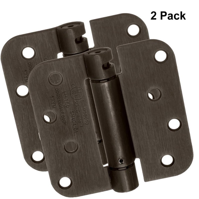 Dynasty Hardware Door Hinges, 4-Inch Spring Loaded Self Closing Hinges with 5/8" Radius Corners, Heavy Duty for Interior or Exterior Doors, Quiet Auto Close Action, 2-Pack, Oil Rubbed Bronze Finish - Image 2